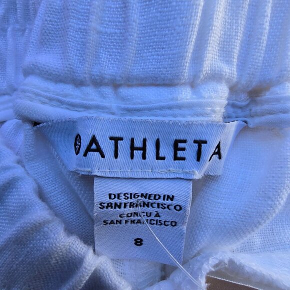 Athleta Womens White Linen Joggers With Zipper Pockets & Elastic Waist Size 8 - Picture 8 of 9